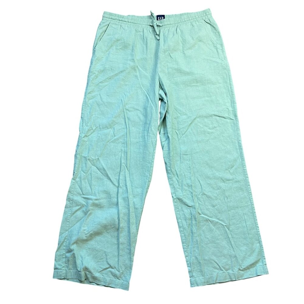 GAP Wide Leg Pants Women's Large Green Pull‎ On Style Linen Rayon Blend Relaxed